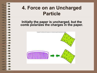 4. Force on an Uncharged
Particle
Initially the paper is uncharged, but the
comb polarizes the charges in the paper.
 