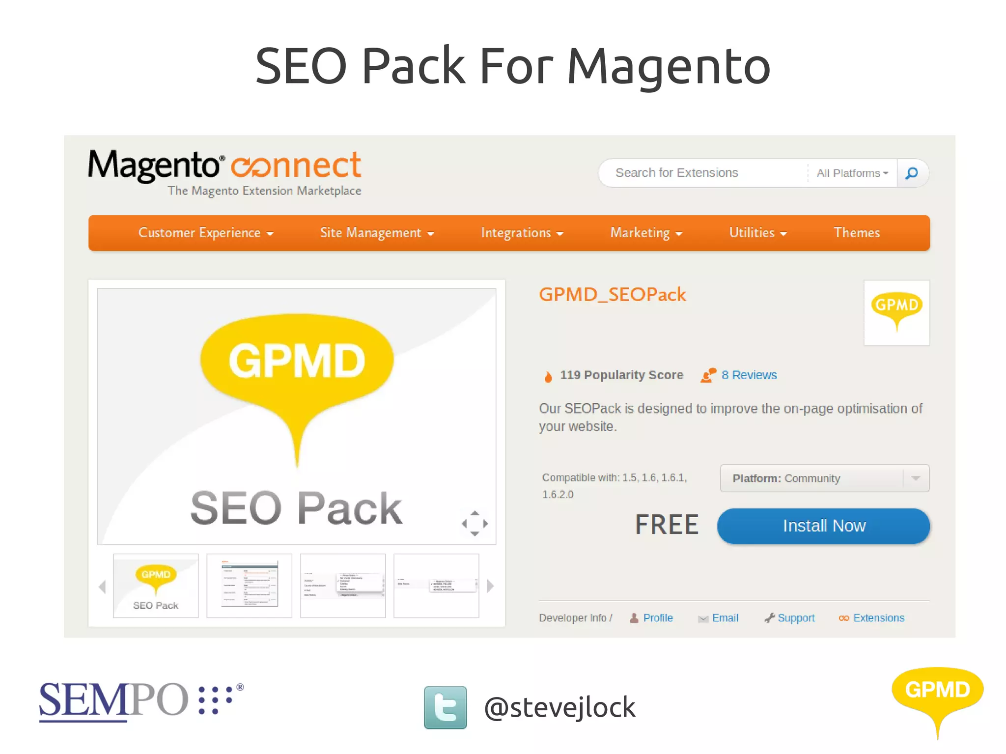 SEO Pack For Magento




        @stevejlock
 