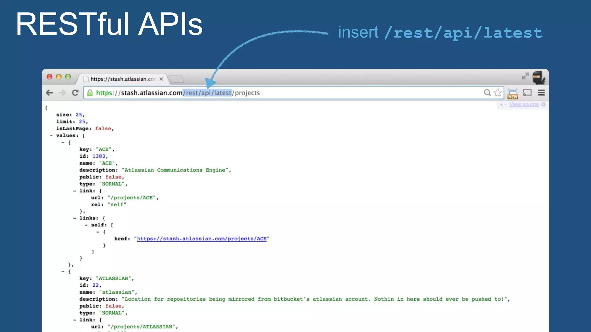 RESTful APIs insert /rest/api/latest
 