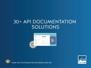 THANK YOU TO APIS.GURU FOR THE ORIGINAL DATA SET!
30+ API DOCUMENTATION
SOLUTIONS
/
 