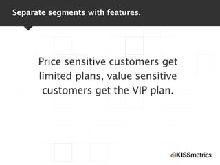 Separate segments with features.




      Price sensitive customers get
      limited plans, value sensitive
       custo...