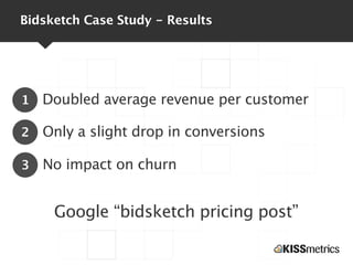 Bidsketch Case Study - Results




1   Doubled average revenue per customer

2   Only a slight drop in conversions

3   No...