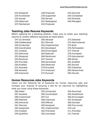 Interview Keywords List Ultimate List of 500 Resume Keywords | PDF