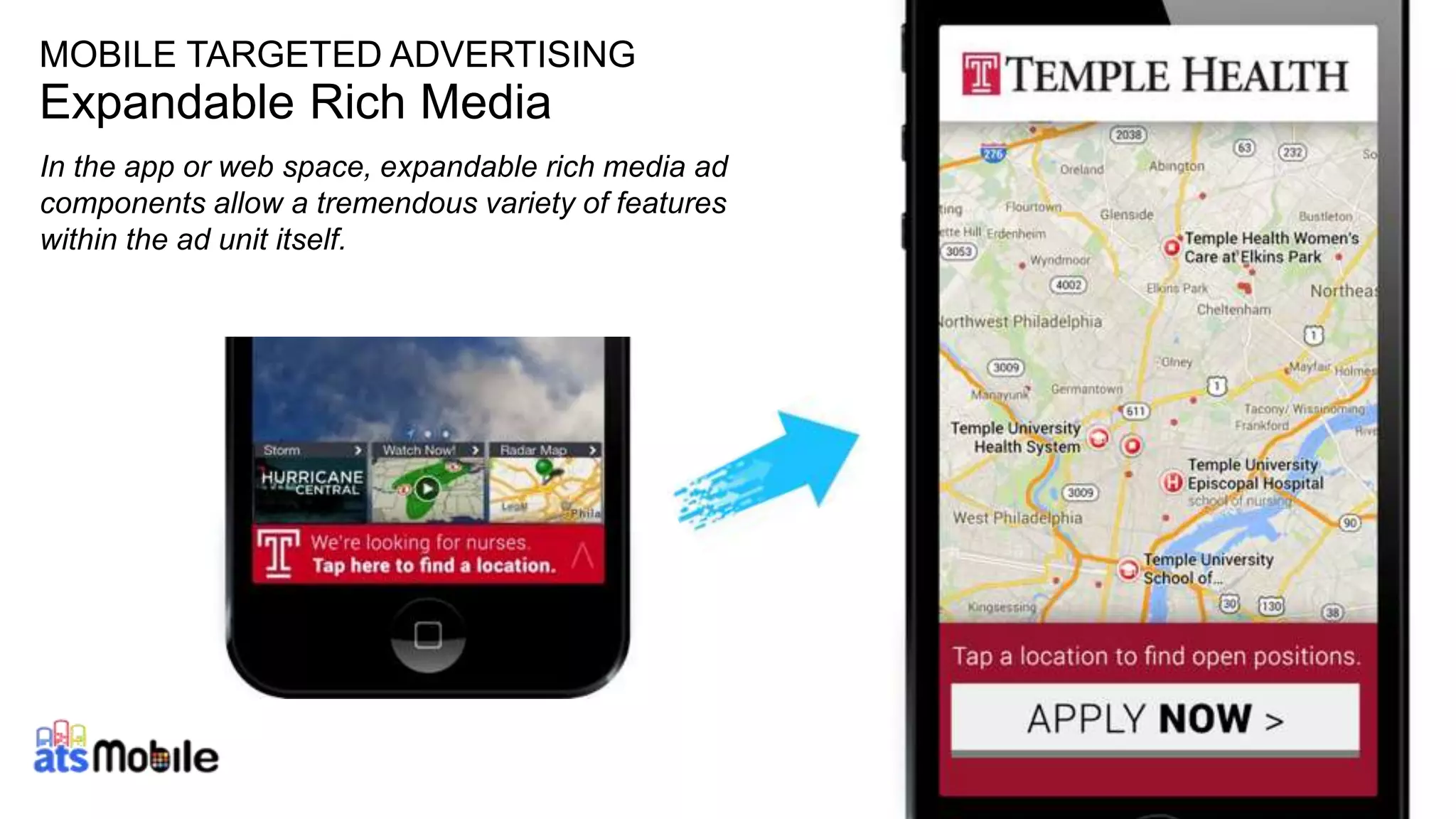 In the app or web space, expandable rich media ad 
components allow a tremendous variety of features 
within the ad unit itself. 
17 
MOBILE TARGETED ADVERTISING 
Expandable Rich Media 
 