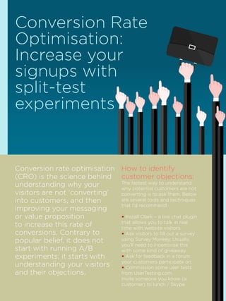 Conversion Rate
Optimisation:
Increase your
signups with
split-test
experiments
Conversion rate optimisation
(CRO) is the ...
