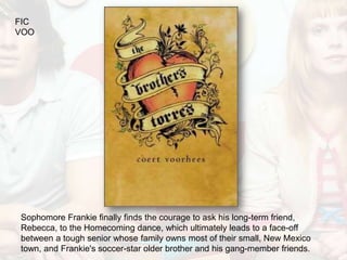 FIC
VOO




Sophomore Frankie finally finds the courage to ask his long-term friend,
Rebecca, to the Homecoming dance, which ultimately leads to a face-off
between a tough senior whose family owns most of their small, New Mexico
town, and Frankie's soccer-star older brother and his gang-member friends.
 