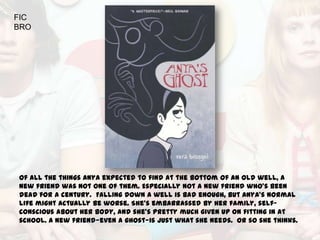 FIC
BRO




Of all the things Anya expected to find at the bottom of an old well, a
new friend was not one of them. Especially not a new friend who’s been
dead for a century. Falling down a well is bad enough, but Anya’s normal
life might actually be worse. She’s embarrassed by her family, self-
conscious about her body, and she’s pretty much given up on fitting in at
school. A new friend—even a ghost—is just what she needs. Or so she thinks.
 