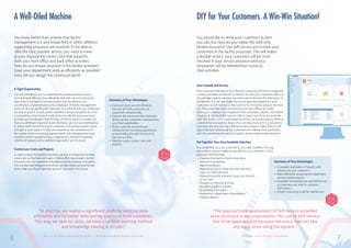 A Well-Oiled Machine
You know better than anyone that facility
management is a very broad field in which different
supporting processes are involved. To be able to
offer the best possible service, you need to have
at your disposal the correct tool that supports
both your front office and back office activities.
How do you ensure structure in the facility activities?
Does your department work as efficiently as possible?
How did you design the communication?
A Tight Organisation
Our software allows you to implement the work processes of your
front and back office(s) more efficiently. Not only can you work more
effectively in the field of communication, but the efficiency of
coordination, implementation and completion of facility management
work can also be significantly improved. You will find that your employees
are able to work in a more action-oriented manner and spend less time
on answering unnecessary e-mails or phone calls. Because your work
activities are coordinated with the help of Ultimo, there is a smaller risk
that you will forget important work. Moreover, you can use notifications
to inform both yourself and your customers of important events, status
changes or new reports. Finally, you experience the convenience of
the system when monitoring appointments and managing the many
contracts and/or suppliers of your organisation. Satisfied customers,
satisfied employees and a satisfied organisation are the result.
Control over Costs and Projects
In order to keep the facilities machine running, it is important to keep
a keen eye on the financial means. Ultimo offers easy insight into the
incurred costs, the depletion of budgets and the progress of projects.
Any (contractual) obligations to others are also clearly secured so you
know what you should take into account now and in the future.
DIY for Your Customers. A Win-Win Situation!
You would like to serve your customers as best
you can, but how do you realise this with only
limited resources? Use Self-Service and involve your
customers in the facility processes. This will realise
a double victory: your customers will be more
involved in your service provision and your
employees will be relieved from some of
their activities.
6 7
“The approachable deployment of Self-Service provided
extra structure in our organisation. The use of Self-Service
has to be approachable because not every reporter has
any experience using the system.”
Marc Born, facility manager, Intergamma
“In practise, we realise a significant profit by working more
efficiently and by better anticipating questions from customers.
This way, we save on costs, we have a uniform working method,
and knowledge sharing is simpler.”
Stijn van de Velde, Responsible for facilities, Christelijke Mutualiteit Midden-Vlaanderen
User-Friendly Self-Service
Your customers will have at their disposal a personal Self-Service page that
is easily accessible via internet or intranet. To help your customers adjust to
the software, special attention has been paid to the user-friendly layout of
Self-Service. You can also make the knowledge tree available for your
customers via Self-Service so they can first try to look for answers themsel-
ves. This could help lower the pressure your back offices are under.
After your customers have registered their complaints, desires, information
requests, or failures (CDIF reports), Ultimo makes sure these are automati-
cally sent to the correct department for follow-up and processing. When a
customer has registered a report, they can keep track of it in a convenient
overview, and they will stay informed of any progress made. After a CDIF
report has been processed, the customers can indicate their satisfaction
with the solution so the service’s quality can be continuously improved.
Put Together Your Own Available Selection
It is completely up to you what items you make available. This way
you create a custom-made service offer for your customers. A few
examples from the field:
	 •	Creating reservations (rooms, inventory,
		 services and catering).
	 •	Reporting failures.
	 •	Requesting keys or other personal resources
		 (such as mobile phones).
	 •	Requesting public transport, pool cars, bicycles,
		 or taxi rides.
	 •	Requesting cleaning activities.
	 •	Requesting (office) supplies.
	 •	Requesting IT resources.
	 •	Registering compliments or complaints.
	 •	Viewing reports.
Summary of Your Advantages:
+ 	Improved structure and efficiency
		 because all facility processes are
		 supported unequivocally.
+ 	Improve the communication between
		 facility service, customers, management
		 and other stakeholders.
+ 	Boost customer and employee
		 satisfaction by honouring agreements
		 and providing the right resources to
		 execute activities.
+ 	Maintain a grip on your costs and
		 projects.
Summary of Your Advantages:
+ 	Accessible registration of reports and
		 requests by your customers.
+ 	More efficiently designing the registration
		 and processing process.
+ Integrated knowledge tree and Self-Service
		 so customers can look for solutions
		 themselves.
+ 	Simply measuring customer satisfaction.
 