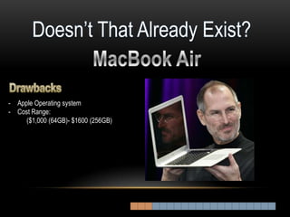 - Apple Operating system
- Cost Range:
     ($1,000 (64GB)- $1600 (256GB)
 