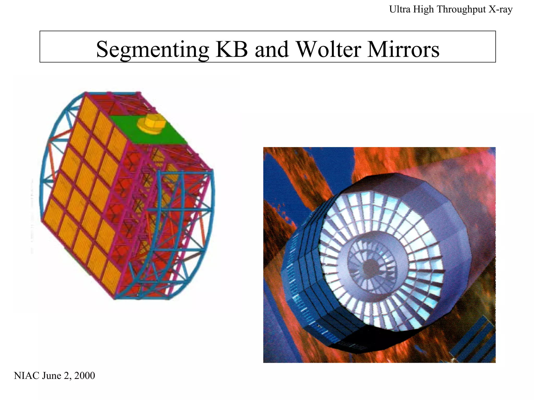 NIAC June 2, 2000 
Ultra High Throughput X-ray 
Segmenting KB and Wolter Mirrors 
 
