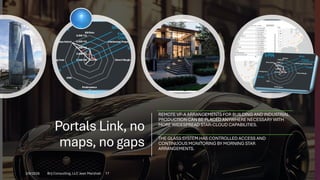Portals Link, no
maps, no gaps
REMOTE VP-A ARRANGEMENTS FOR BUILDING AND INDUSTRIAL
PRODUCTION CAN BE PLACED ANYWHERE NECESSARY WITH
MORE WIDESPREAD STAR-CLOUD CAPABILITIES.
THE GLASS SYSTEM HAS CONTROLLED ACCESS AND
CONTINUOUS MONITORING BY MORNING STAR
ARRANGEMENTS.
2/9/2026 Brij Consulting, LLC Jean Marshall 17
 