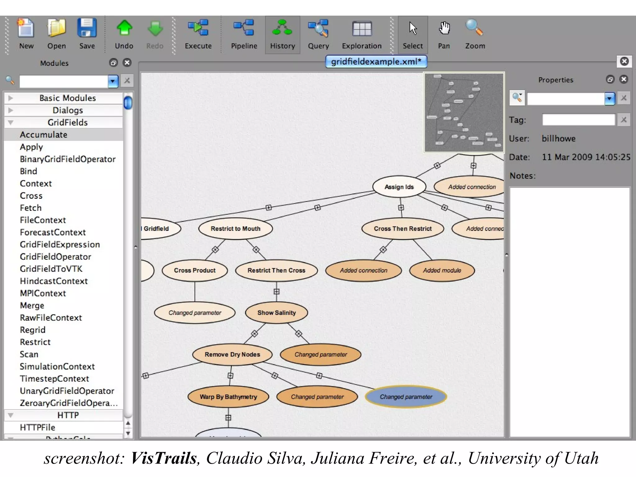 3/12/09 Bill Howe, UW 42VisTrails + GridFieldsscreenshot: VisTrails, Claudio Silva, Juliana Freire, et al., University of Utah
Version Tree
 