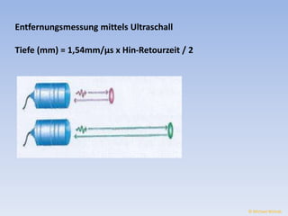 Entfernungsmessung mittels Ultraschall 
Tiefe (mm) = 1,54mm/μs x Hin-Retourzeit / 2 
© Michael Wolrab 
 
