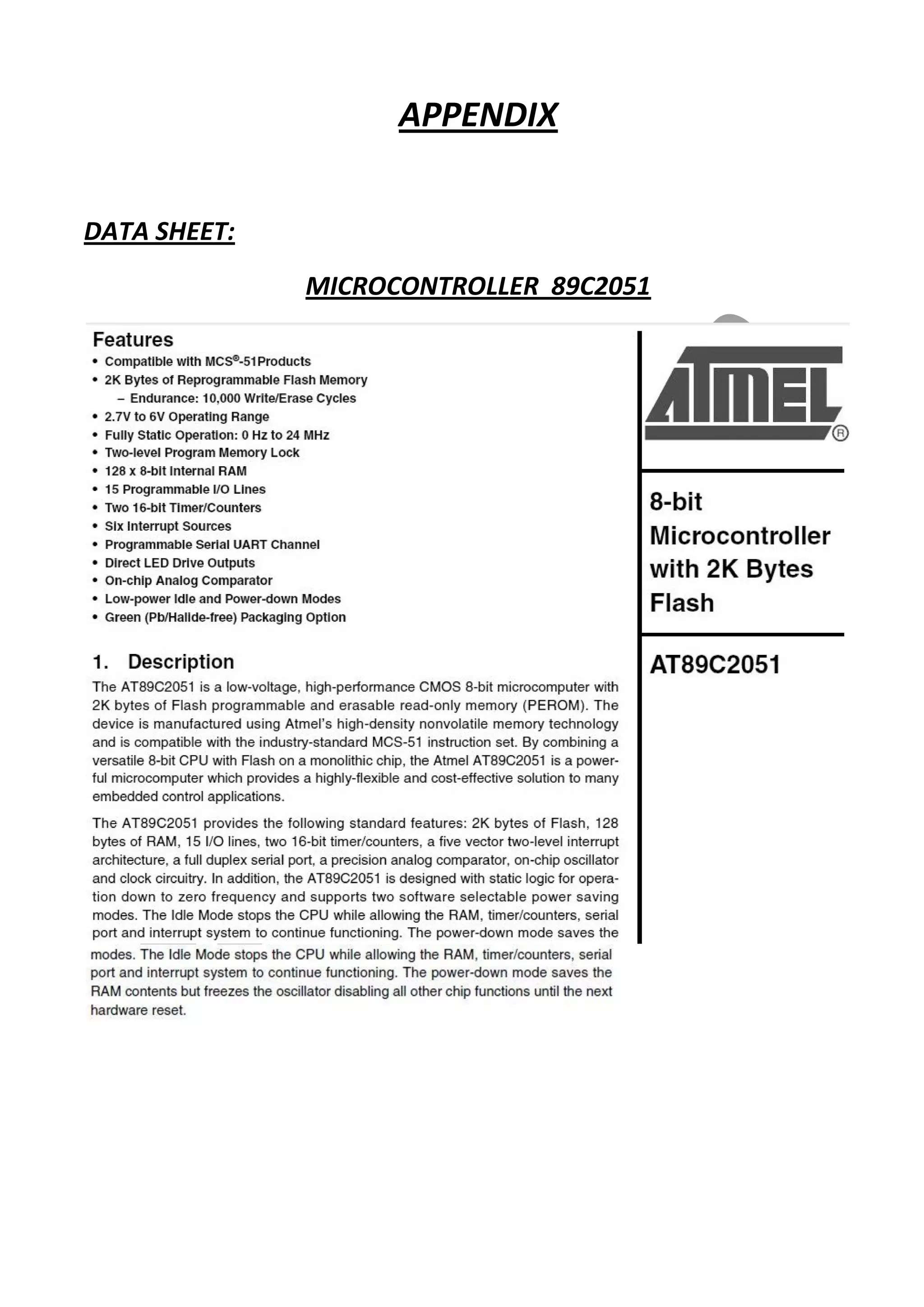 APPENDIX
DATA SHEET:
MICROCONTROLLER 89C2051

 