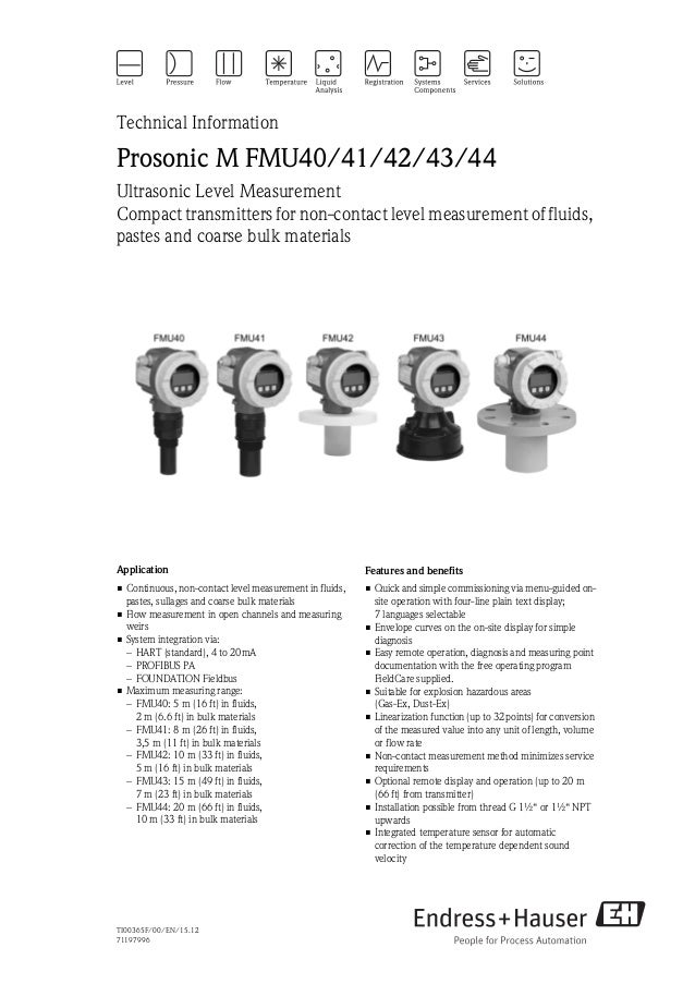 Ultrasonic Level Measurement Prosonic M Fmu40 41 42 43 44