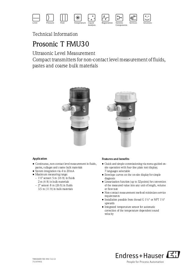 Ultrasonic Level Measurement Prosonic T Fmu30