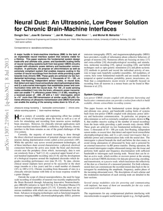 Neural dust : Ultrasonic low power solution for chronic brain machine interface 