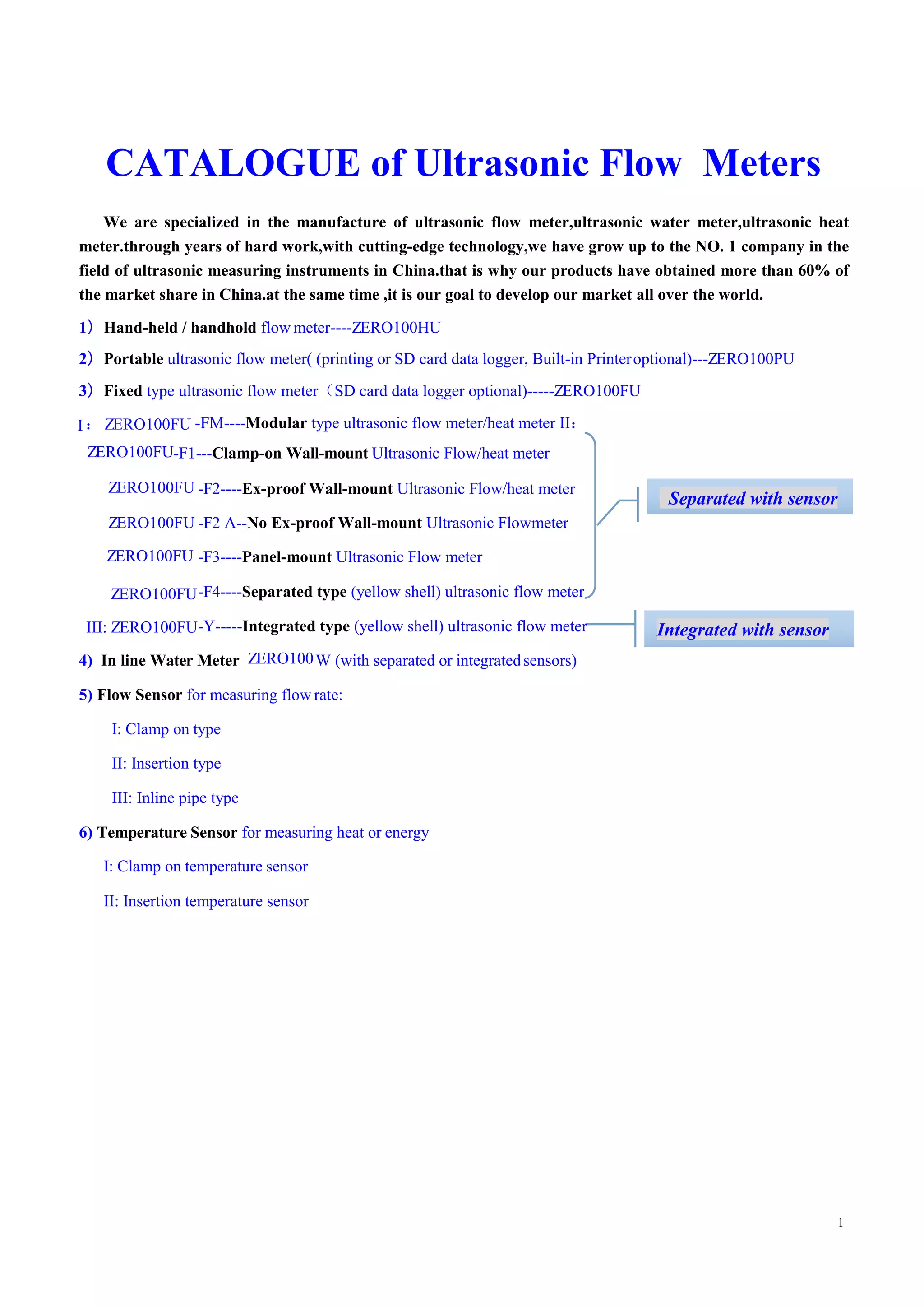 Ultrasonic series flow meter catalog PDF