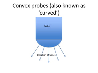 Convex probes (also known as
‘curved’)
Direction of waves
Probe
 