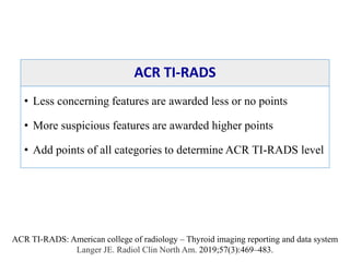 ACR TI-RADS
• Less concerning features are awarded less or no points
• More suspicious features are awarded higher points
...