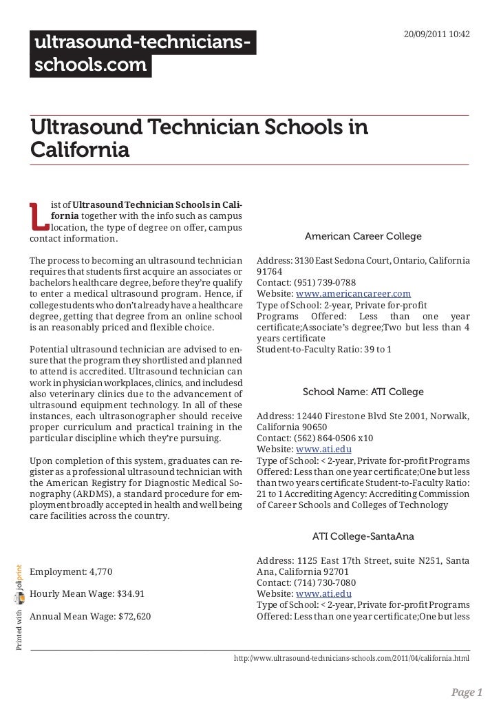 Ultrasound technician schools in california
