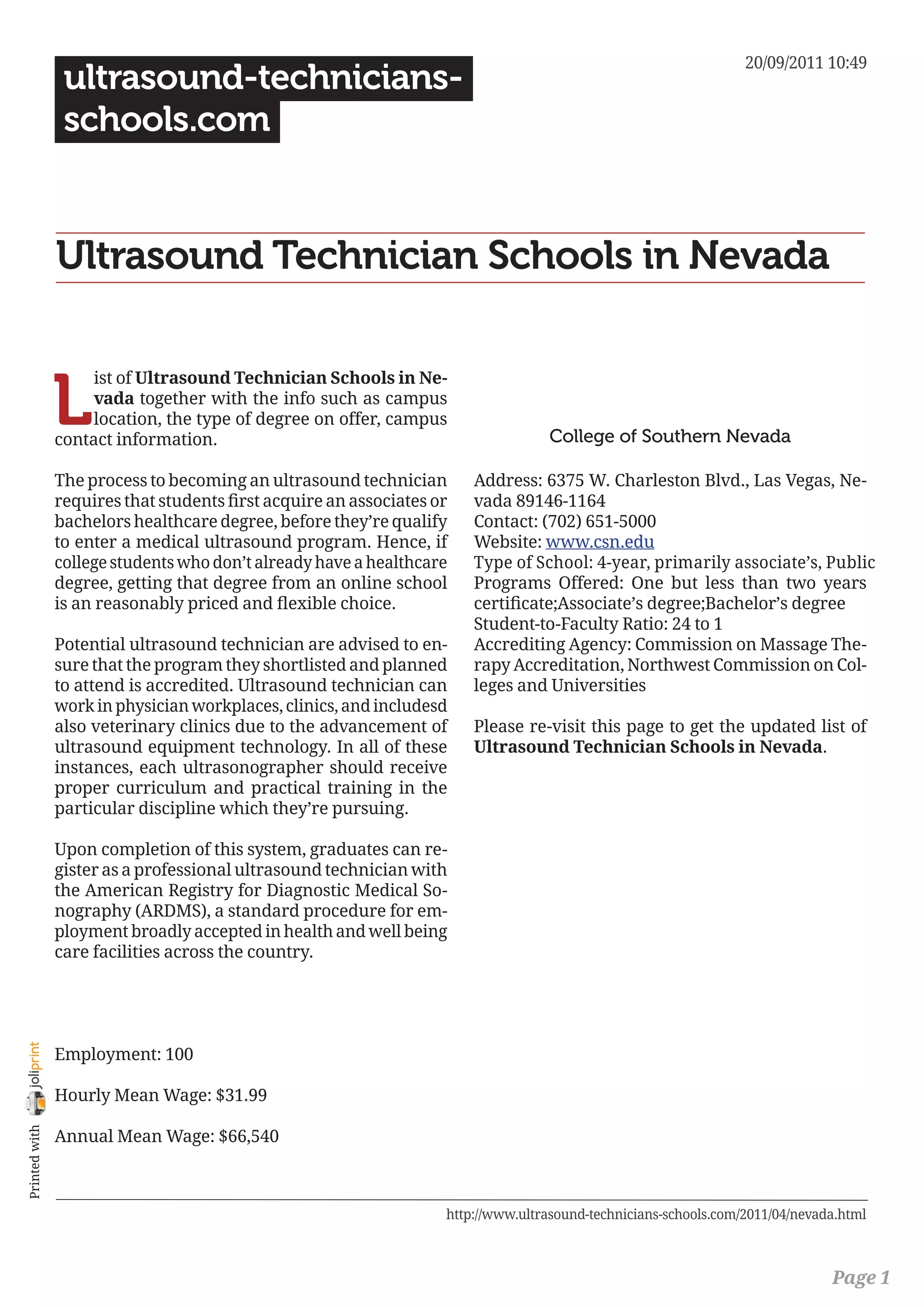 Ultrasound technician schools in nevada PDF Medical Health
