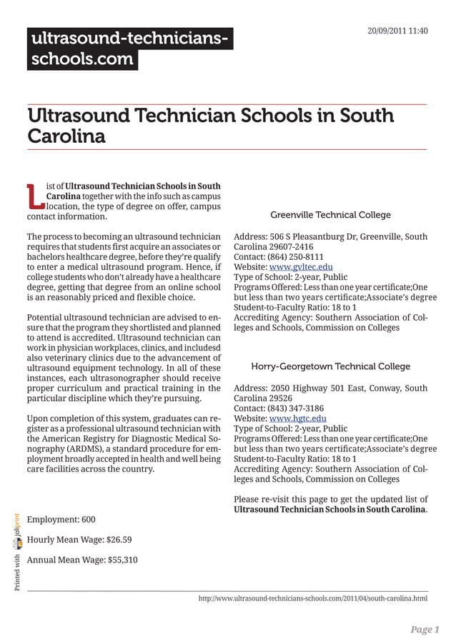 Ultrasound technician schools in south carolina PDF Professional