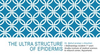 THE ULTRA STRUCTURE
OF EPIDERMIS
Dr. Rahul pratap s chouhan
( Dermatology resident 1st year)
Ananta institute of medical sciences
& research center, Rajsamand.
 