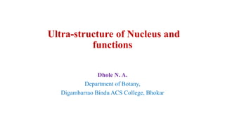 Ultra-structure of Nucleus and
functions
Dhole N. A.
Department of Botany,
Digambarrao Bindu ACS College, Bhokar
 