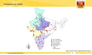 Presence in India
Map is used only for representation purpose.
UTCL Integrated
Unit UTCL Grinding
Unit UTCL Bulk
Terminals Jetty
White Cement &
Putty Units
Under
Commissioning
8
www.ultratechcement.com
 