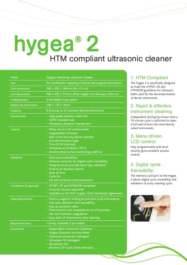 Ultrawave Hygea 2 brochure HTM compliant ultrasonic cleaner