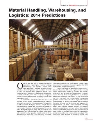 Material Handling, Warehousing, and Logistics: 2014 Predictions