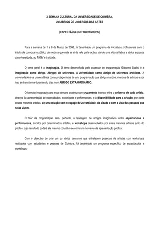 UM ABRIGO DE UNIVERSOS DAS ARTES