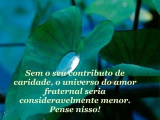 Sem o seu contributo de caridade, o universo do amor fraternal seria consideravelmente menor. Pense nisso! 
