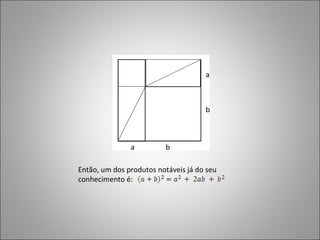 a b a b Então, um dos produtos notáveis já do seu conhecimento é:  
