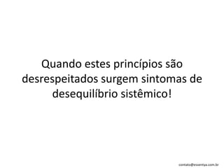 Quando estes princípios são desrespeitados surgem sintomas de desequilíbrio sistêmico!