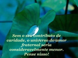 Sem o seu contributo de caridade, o universo do amor fraternal seria consideravelmente menor. Pense nisso! 