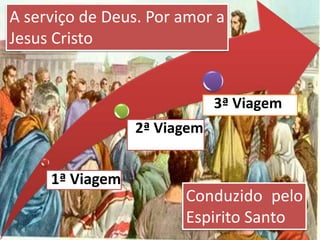 1ª Viagem
2ª Viagem
3ª Viagem
A serviço de Deus. Por amor a
Jesus Cristo
Conduzido pelo
Espirito Santo
 