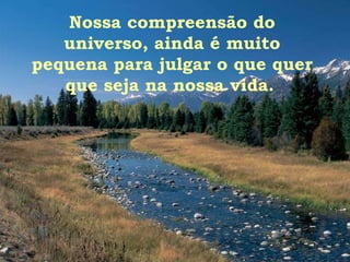 Nossa compreensão do universo, ainda é muito pequena para julgar o que quer que seja na nossa vida.   