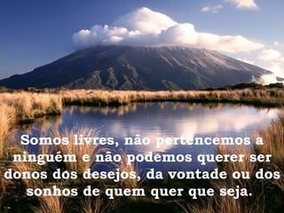 Somos livres, não pertencemos a ninguém e não podemos querer ser donos dos desejos, da vontade ou dos sonhos de quem quer que seja.  