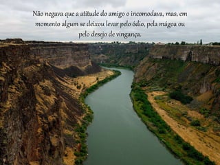 Não negava que a atitude do amigo o incomodava, mas, em 
momento algum se deixou levar pelo ódio, pela mágoa ou 
pelo desejo de vingança. 
 