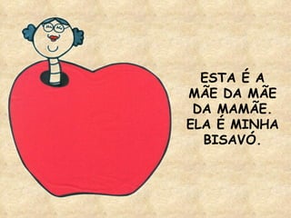 ESTA É A MÃE DA MÃE DA MAMÃE. ELA É MINHA BISAVÓ. 