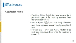 103
Effectiveness
Classification Metrics
Introduction
and
Background
Pioneering
Techniques
Learning-based
Heuristics
Challenges
and
New
Perspectives
 