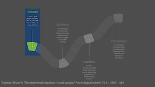 Tuckman, Bruce W. "Developmental sequence in small groups." Psychological bulletin 63.6 (1965): 384.
 