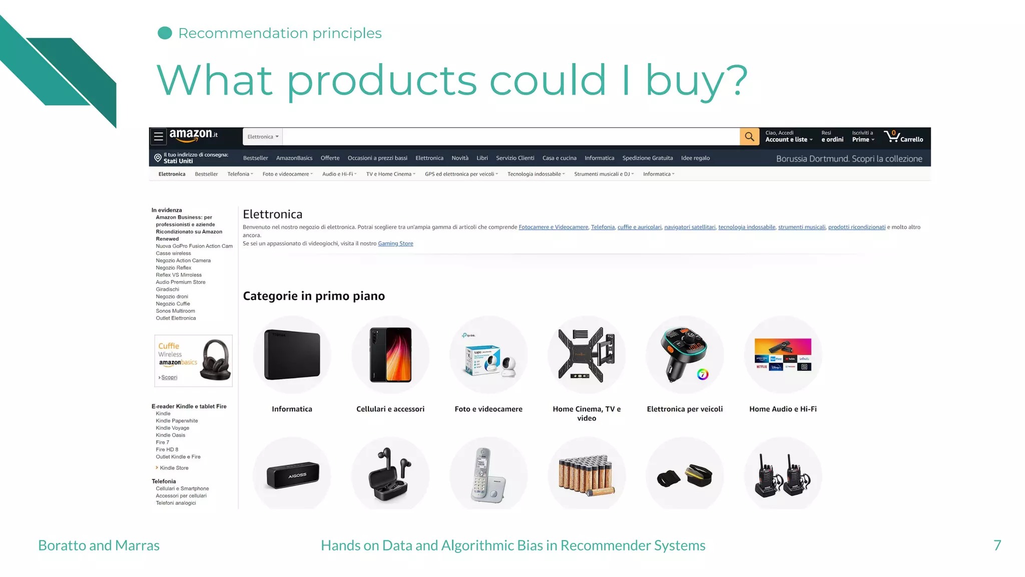 What products could I buy?
7Hands on Data and Algorithmic Bias in Recommender SystemsBoratto and Marras
Recommendation principles
 