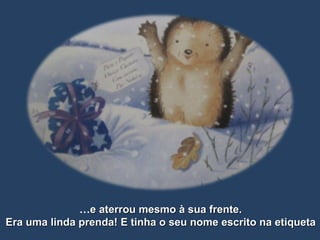 … e aterrou mesmo à sua frente. Era uma linda prenda! E tinha o seu nome escrito na etiqueta 