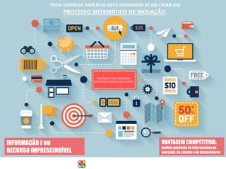 TODA EMPRESA VAREJISTA DEVE EMPENHAR-SE EM CRIAR UM

PROCESSO SISTEMÁTICO DE INOVAÇÃO.

PROCESSOS PARA INOVAÇÃO.
VOCÊ ESTÁ FAZENDO ISSO CERTO?

VANTAGEM COMPETITIVA:

INFORMAÇÃO É UM
RECURSO IMPRESCINDÍVEL

melhor gerência de informações de
mercado, do cliente e de fornecedores

Copyright Grupo Padrão 2014

 