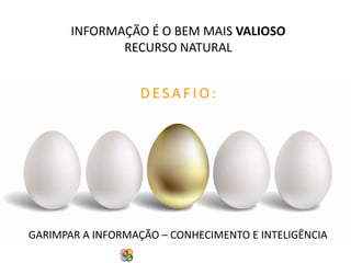 INFORMAÇÃO É O BEM MAIS VALIOSO
RECURSO NATURAL

DESAFIO:

GARIMPAR A INFORMAÇÃO – CONHECIMENTO E INTELIGÊNCIA
Copyright Grupo Padrão 2014

 