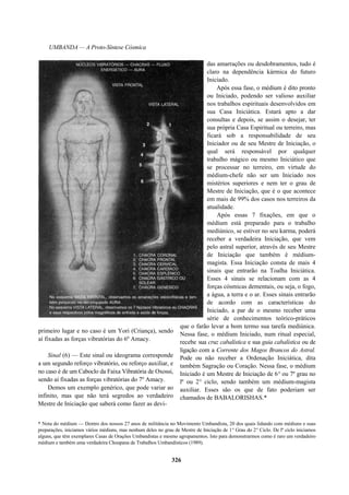 UMBANDA — A Proto-Síntese Cósmica
primeiro lugar e no caso é um Yori (Criança), sendo
aí fixadas as forças vibratórias do 6º Amacy.
Sinal (6) — Este sinal ou ideograma corresponde
a um segundo reforço vibratório, ou reforço auxiliar, e
no caso é de um Caboclo da Faixa Vibratória de Oxossi,
sendo aí fixadas as forças vibratórias do 7º Amacy.
Demos um exemplo genérico, que pode variar ao
infinito, mas que não terá segredos ao verdadeiro
Mestre de Iniciação que saberá como fazer as devi-
das amarrações ou desdobramentos, tudo é
claro na dependência kármica do futuro
Iniciado.
Após essa fase, o médium é dito pronto
ou Iniciado, podendo ser valioso auxiliar
nos trabalhos espirituais desenvolvidos em
sua Casa Iniciática. Estará apto a dar
consultas e depois, se assim o desejar, ter
sua própria Casa Espiritual ou terreiro, mas
ficará sob a responsabilidade de seu
Iniciador ou de seu Mestre de Iniciação, o
qual será responsável por qualquer
trabalho mágico ou mesmo Iniciático que
se processar no terreiro, em virtude do
médium-chefe não ser um Iniciado nos
mistérios superiores e nem ter o grau de
Mestre de Iniciação, que é o que acontece
em mais de 99% dos casos nos terreiros da
atualidade.
Após essas 7 fixações, em que o
médium está preparado para o trabalho
mediúnico, se estiver no seu karma, poderá
receber a verdadeira Iniciação, que vem
pelo astral superior, através de seu Mestre
de Iniciação que também é médium-
magista. Essa Iniciação consta de mais 4
sinais que entrarão na Toalha Iniciática.
Esses 4 sinais se relacionam com as 4
forças cósmicas dementais, ou seja, o fogo,
a água, a terra e o ar. Esses sinais entrarão
de acordo com as características do
Iniciado, a par de o mesmo receber uma
série de conhecimentos teórico-práticos
que o farão levar a bom termo sua tarefa mediúnica.
Nessa fase, o médium Iniciado, num ritual especial,
recebe sua cruz cabalística e sua guia cabalística ou de
ligação com a Corrente dos Magos Brancos do Astral.
Pode ou não receber a Ordenação Iniciática, dita
também Sagração ou Coração. Nessa fase, o médium
Iniciado é um Mestre de Iniciação de 6° ou 7º grau no
lº ou 2° ciclo, sendo também um médium-magista
auxiliar. Esses são os que de fato poderiam ser
chamados de BABALORISHAS.*
* Nota do médium — Dentro dos nossos 27 anos de militância no Movimento Umbandista, 20 dos quais lidando com médiuns e suas
preparações, iniciamos vários médiuns, mas nenhum deles no grau de Mestre de Iniciação de 1° Grau do 2° Ciclo. De lº ciclo iniciamos
alguns, que têm exemplares Casas de Orações Umbandistas e mesmo agrupamentos. Isto para demonstrarmos como é raro um verdadeiro
médium e também uma verdadeira Choupana de Trabalhos Umbandísticos (1989).
326
 