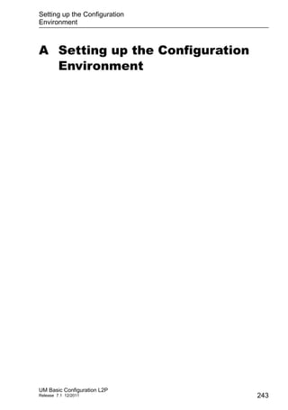 Setting up the Configuration
Environment
UM Basic Configuration L2P
Release 7.1 12/2011 243
A Setting up the Configuration
Environment
 